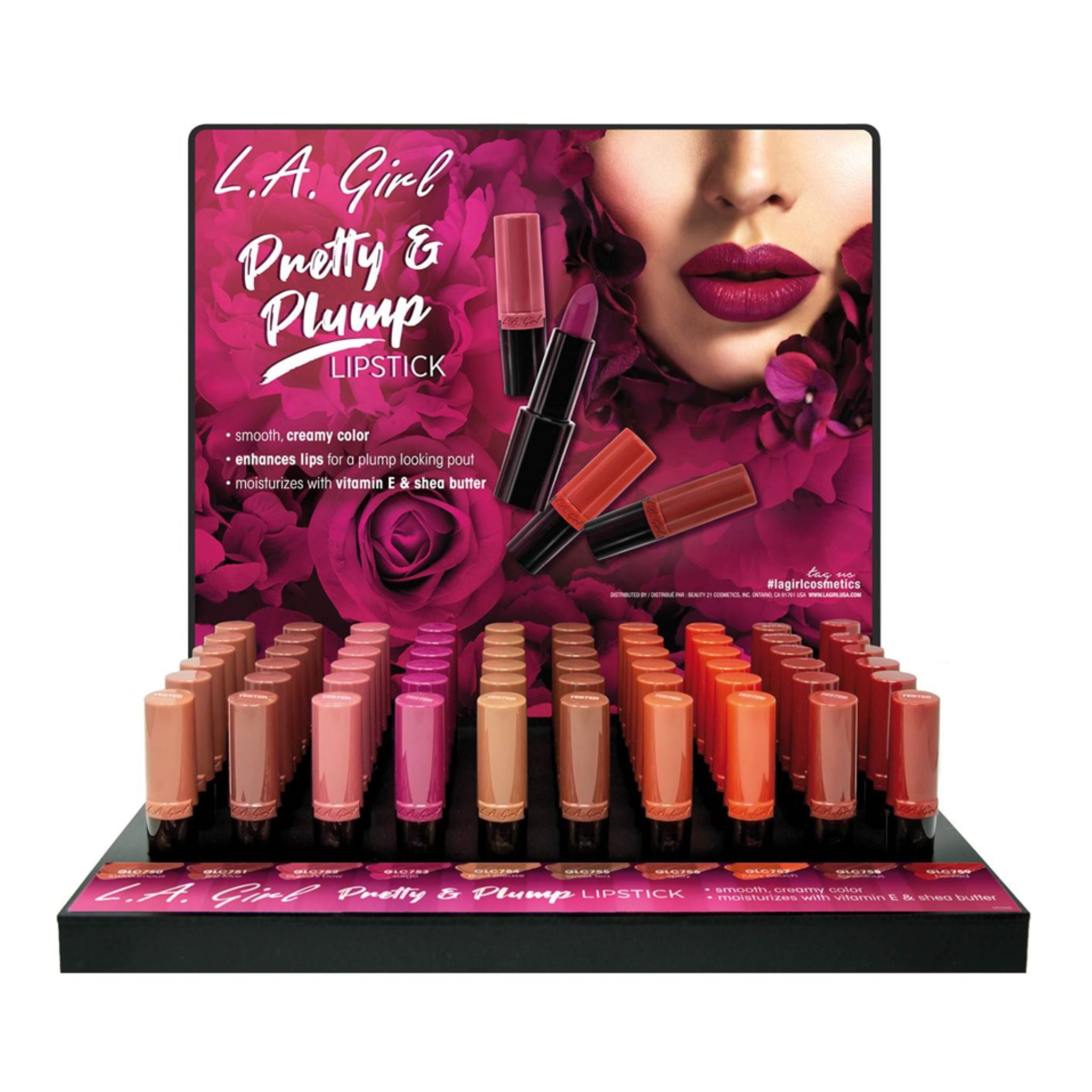 LA Girl Pretty & Plump Lipstick Display - 60pcs