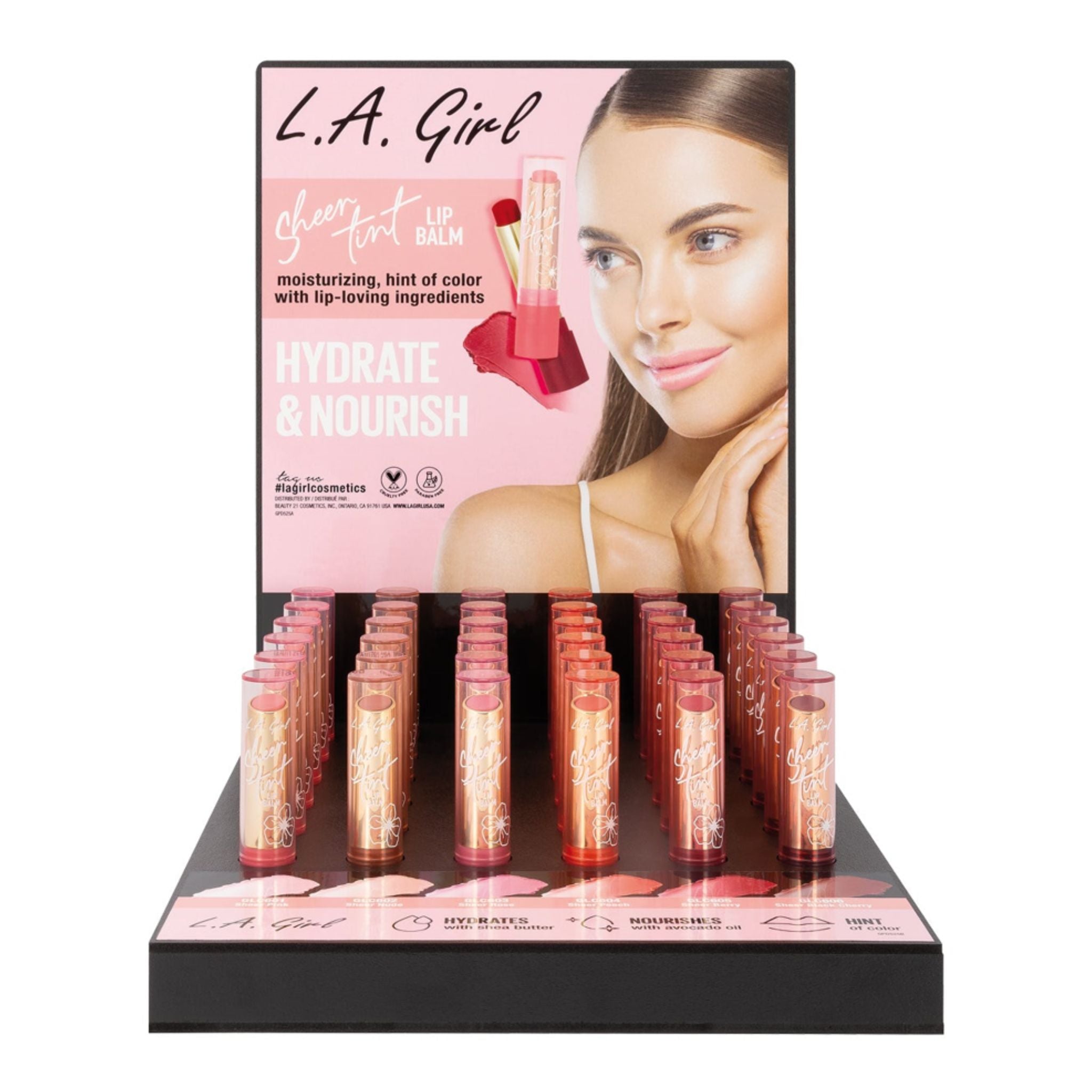LA Girl Sheer Tint Lip Balm Display - 36pcs