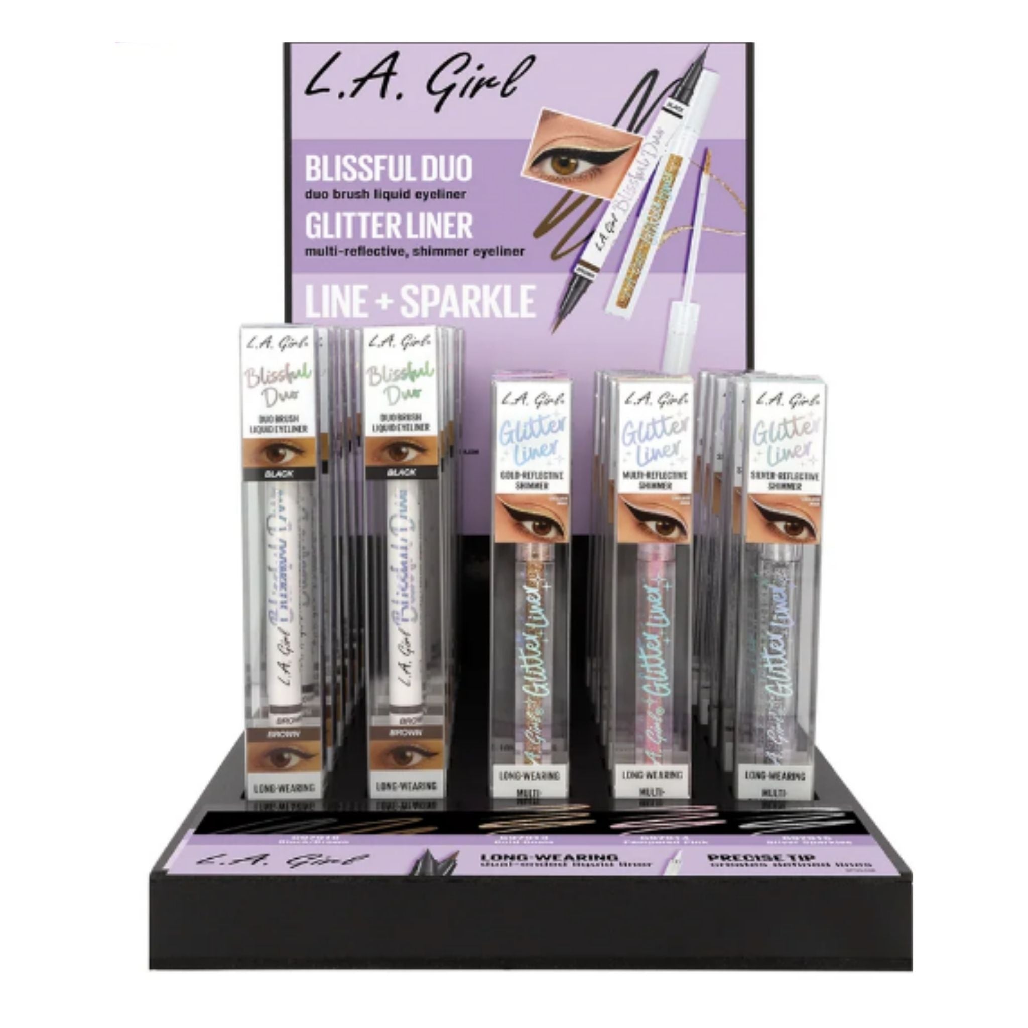 LA Girl Blissful & Glitter Eyeliner Display - 30pcs