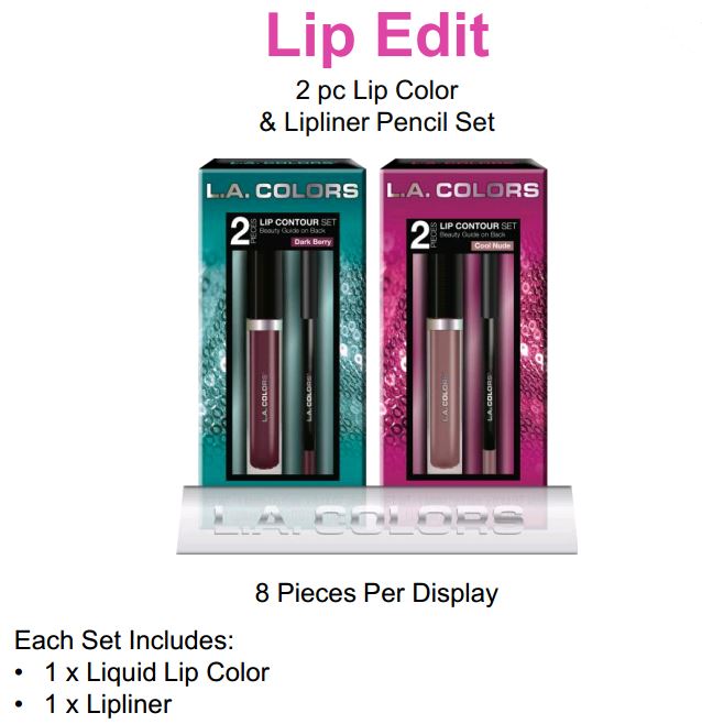 L.A. Colors - 2pc Lip Color + Lipliner Kit 8pcs