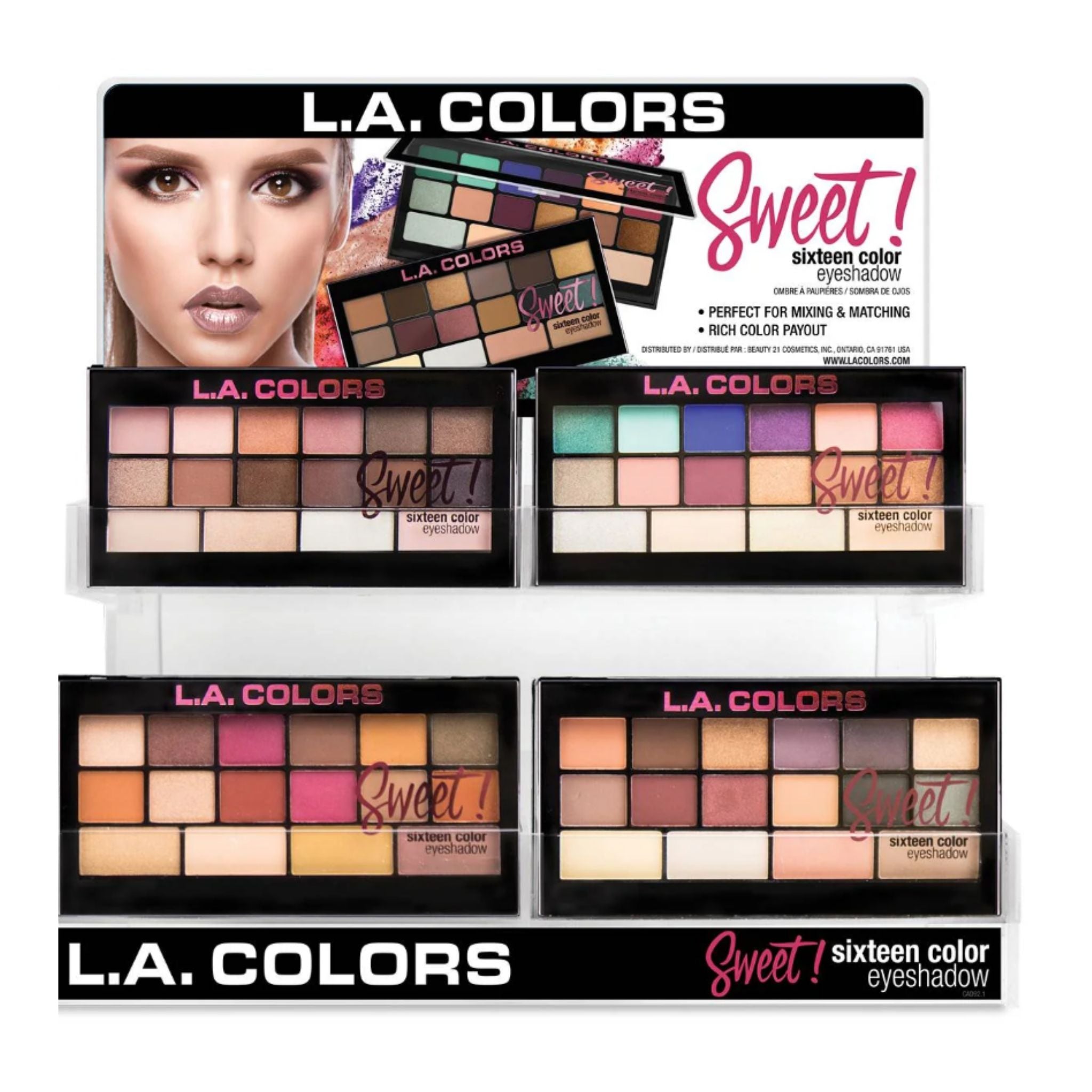 LA Colors - Sweet! 16 Colour Eyeshadow Display - 60pcs
