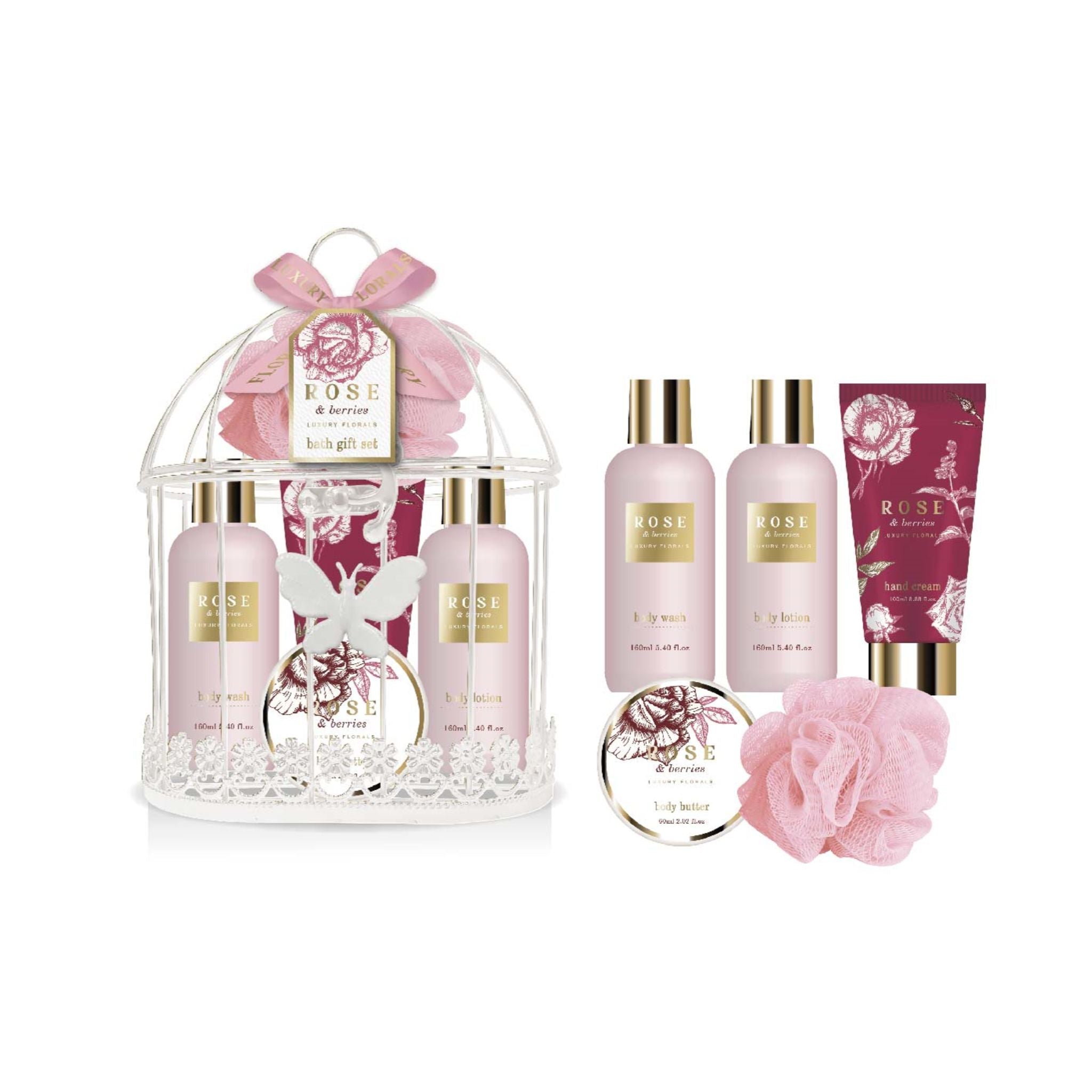 Rose & Berries 5pcs Wire Bird Cage Set