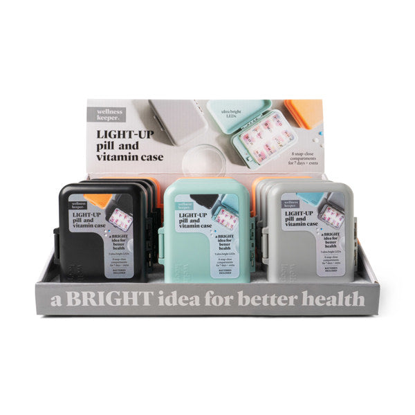 Wellness Keeper Light Up Pill and Vitamin Case Disp - 12pcs