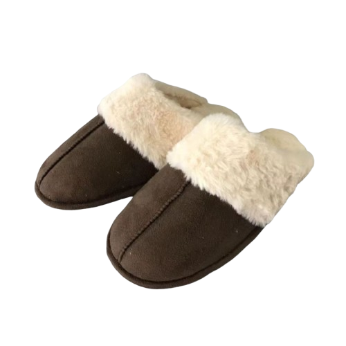 Womens Fur Slippers Brown XSmall (Size 5-6)
