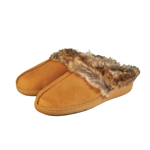 Womens Fur Slippers Brown XSmall (Size 5-6)