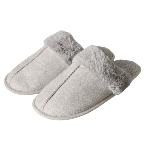 Womens Slippers Grey with Grey Fur Small (Size 7-8)