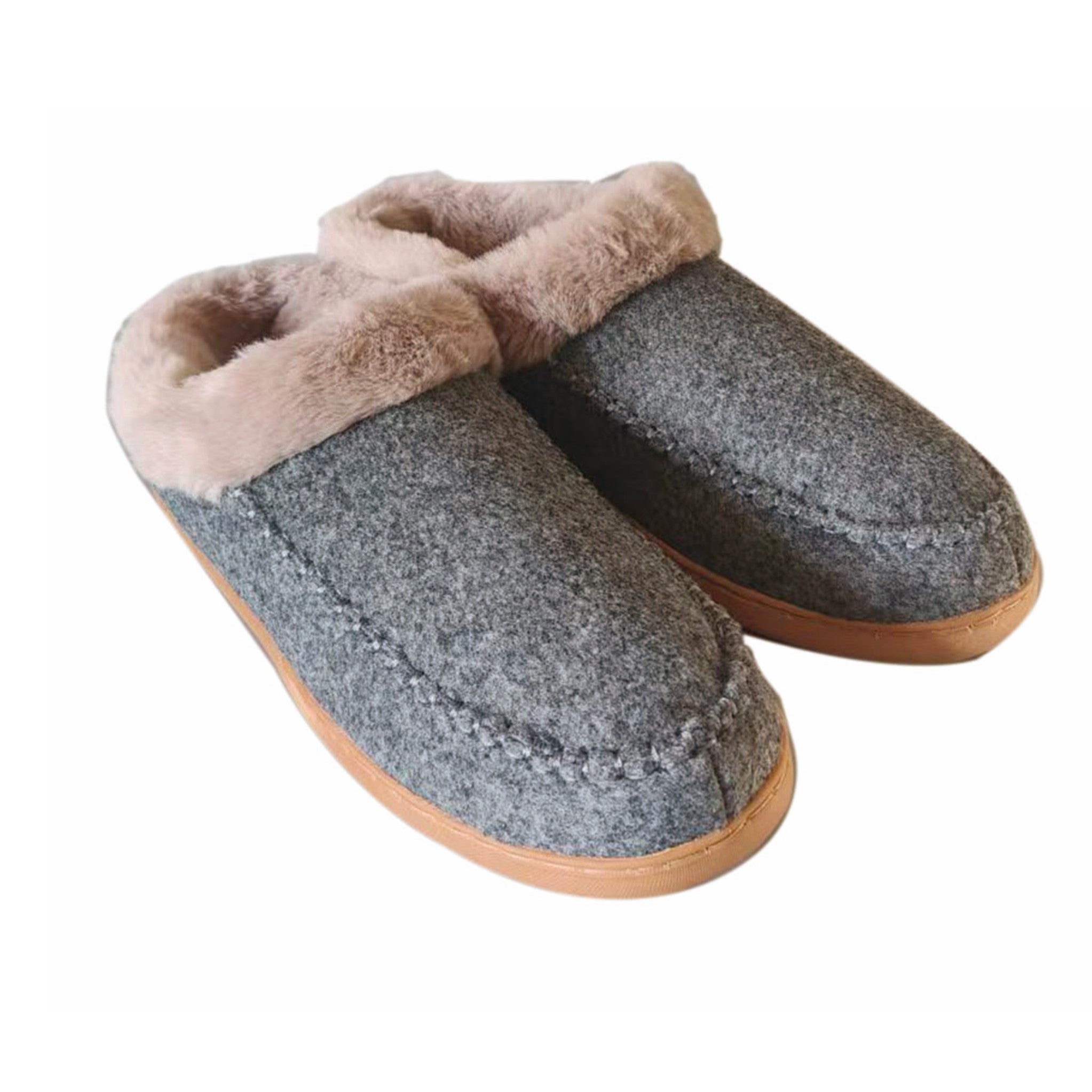 Mens Slippers Grey Stitch Slip on Large (Size 11 - 12)