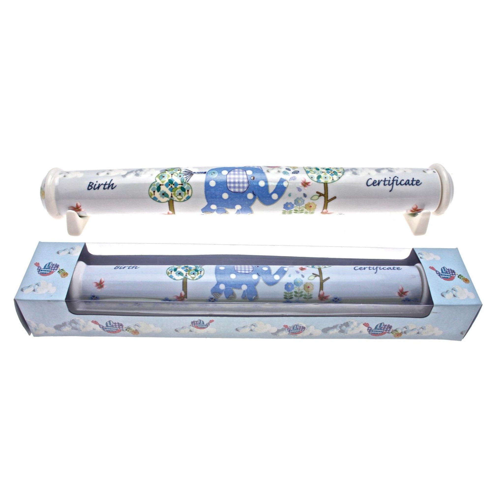 Blue Elephant Birth Certificate Holder