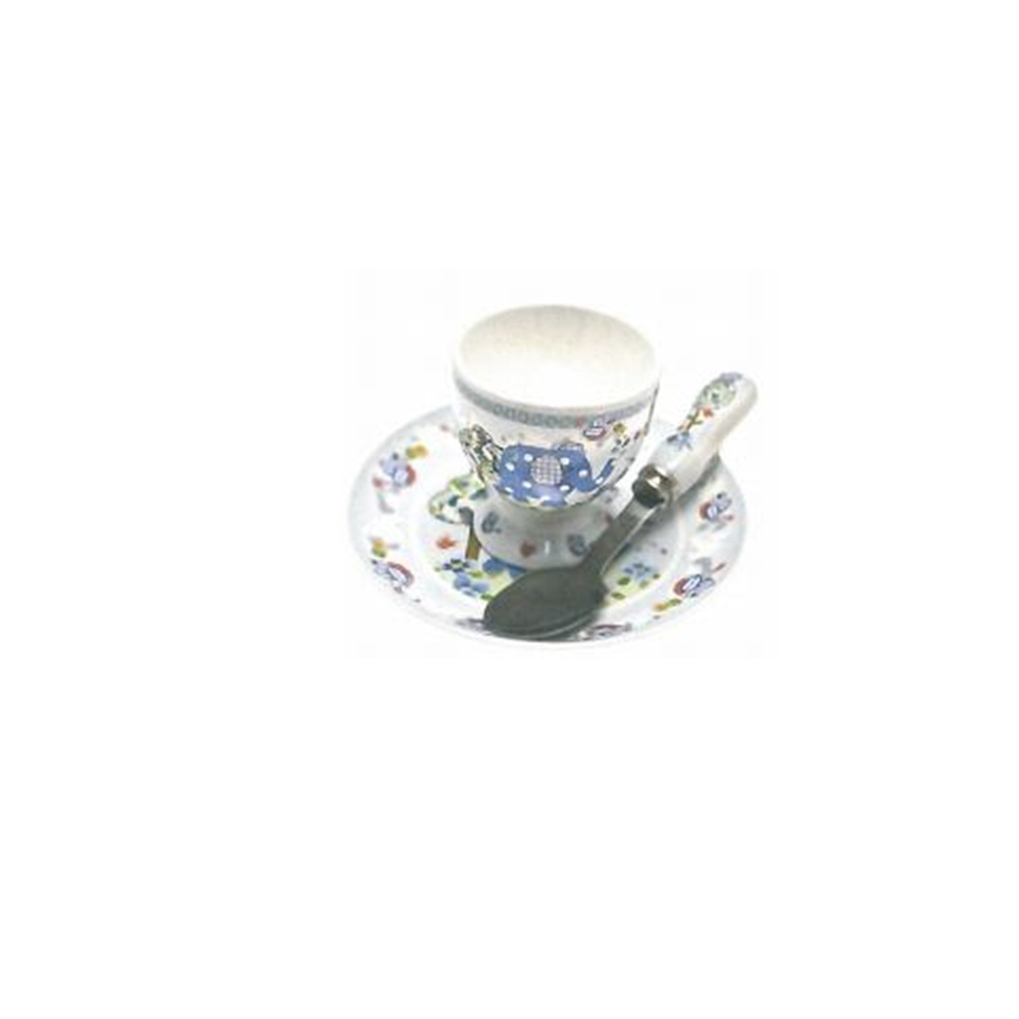 Blue Elephant Egg Cup, Spoon, Saucer Set