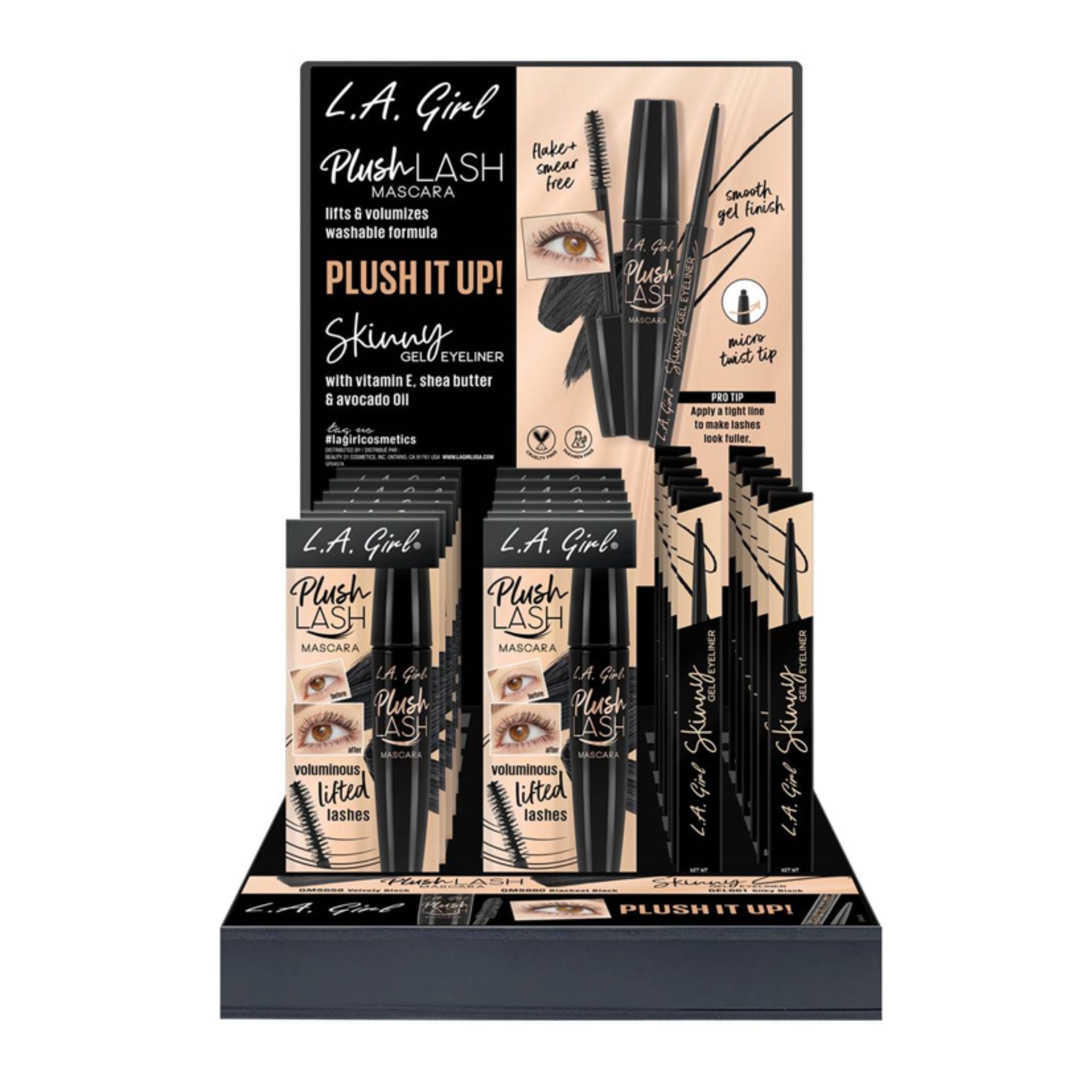 LA Girl Plush Lash Mascara & Gel Liner Display - 24pcs