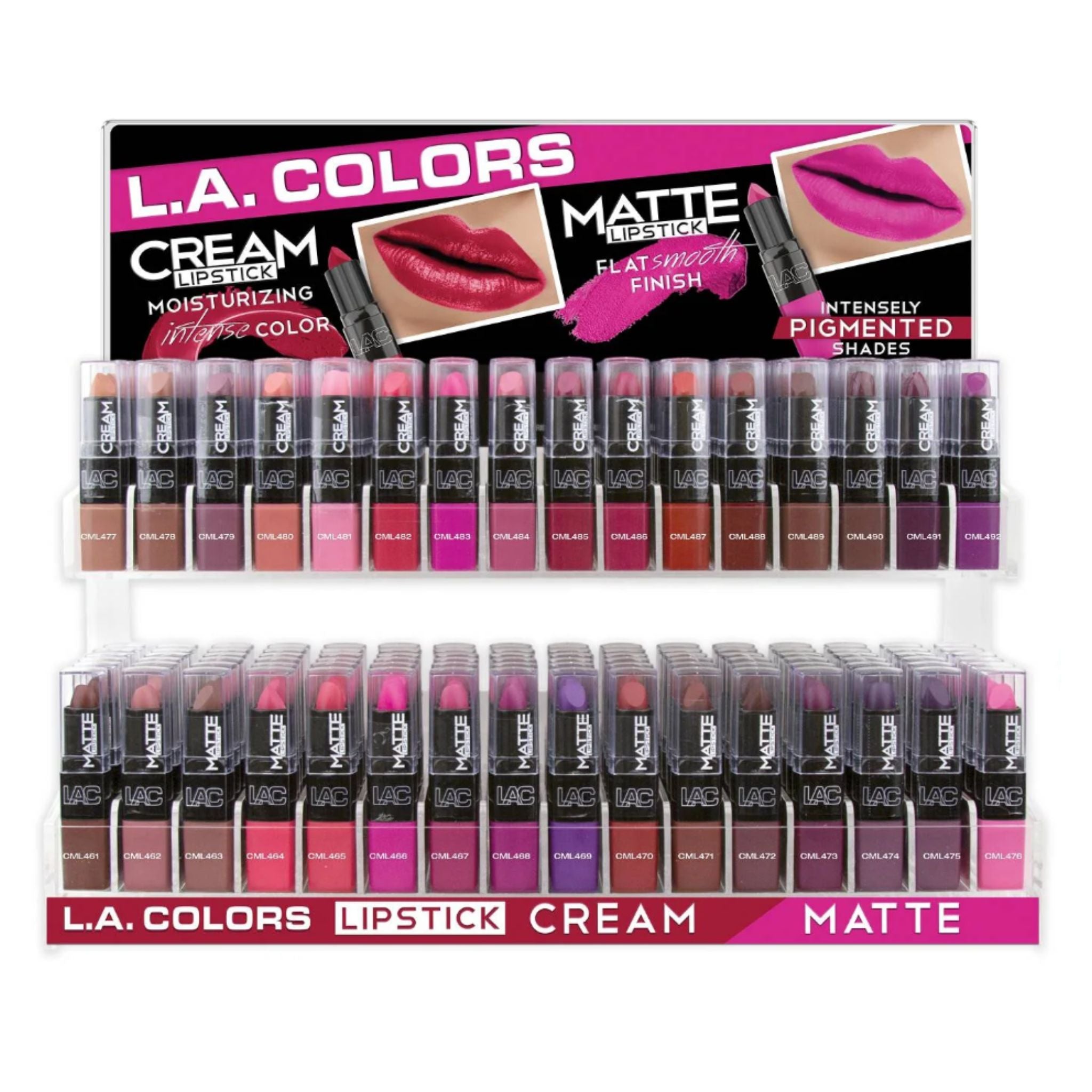 LA Colors - Cream & Matte Lipstick Display - 384pcs