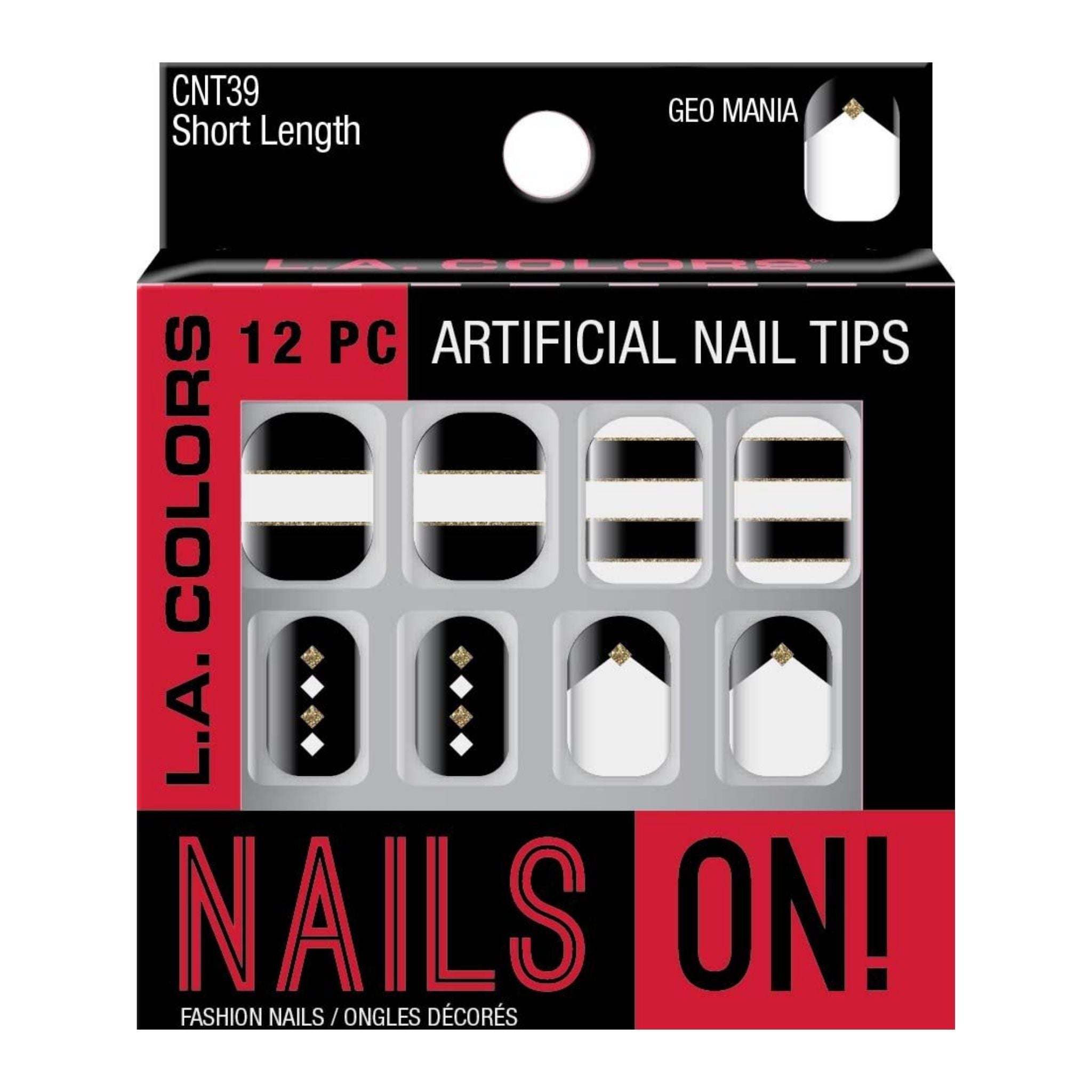 LA Colors 12pc Nails On Artificial Nail Tips - Geo Mania