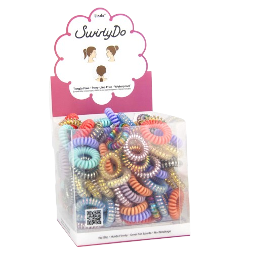 Lindo Swirlydo Small Hair Ties Display, Bright - 144pcs