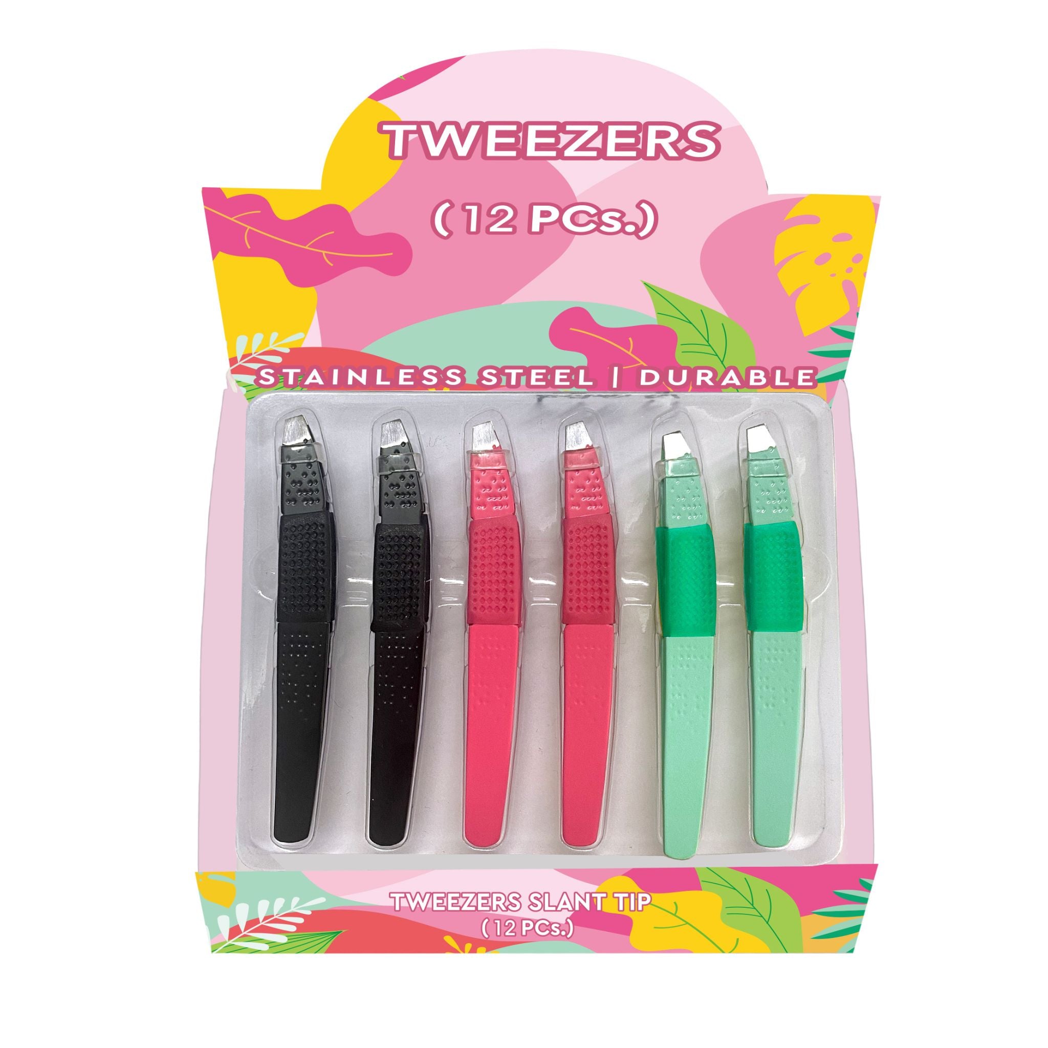 Slant Tip Tweezer Display - 12pcs