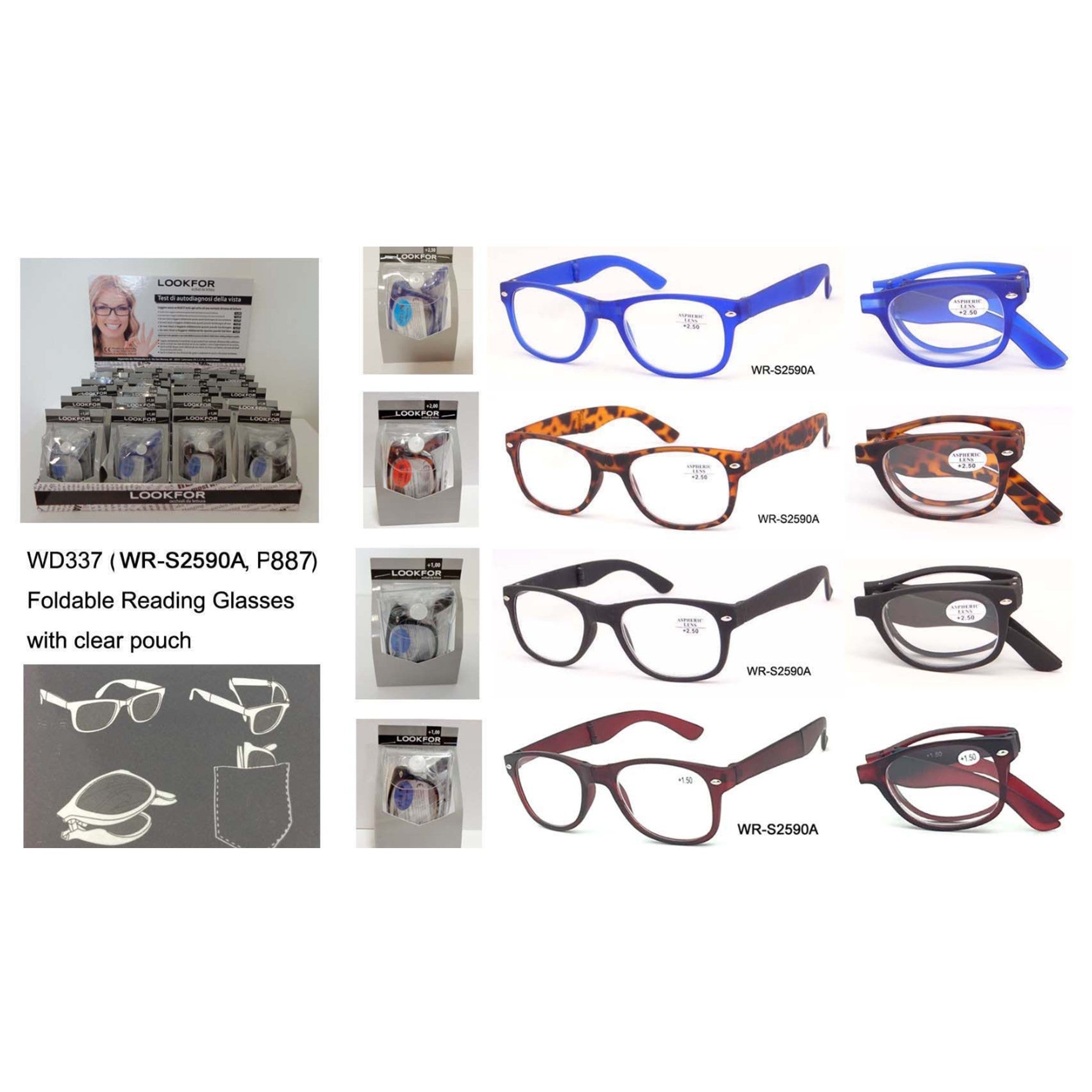 Folding Reading Glasses In Case Display - 24pcs