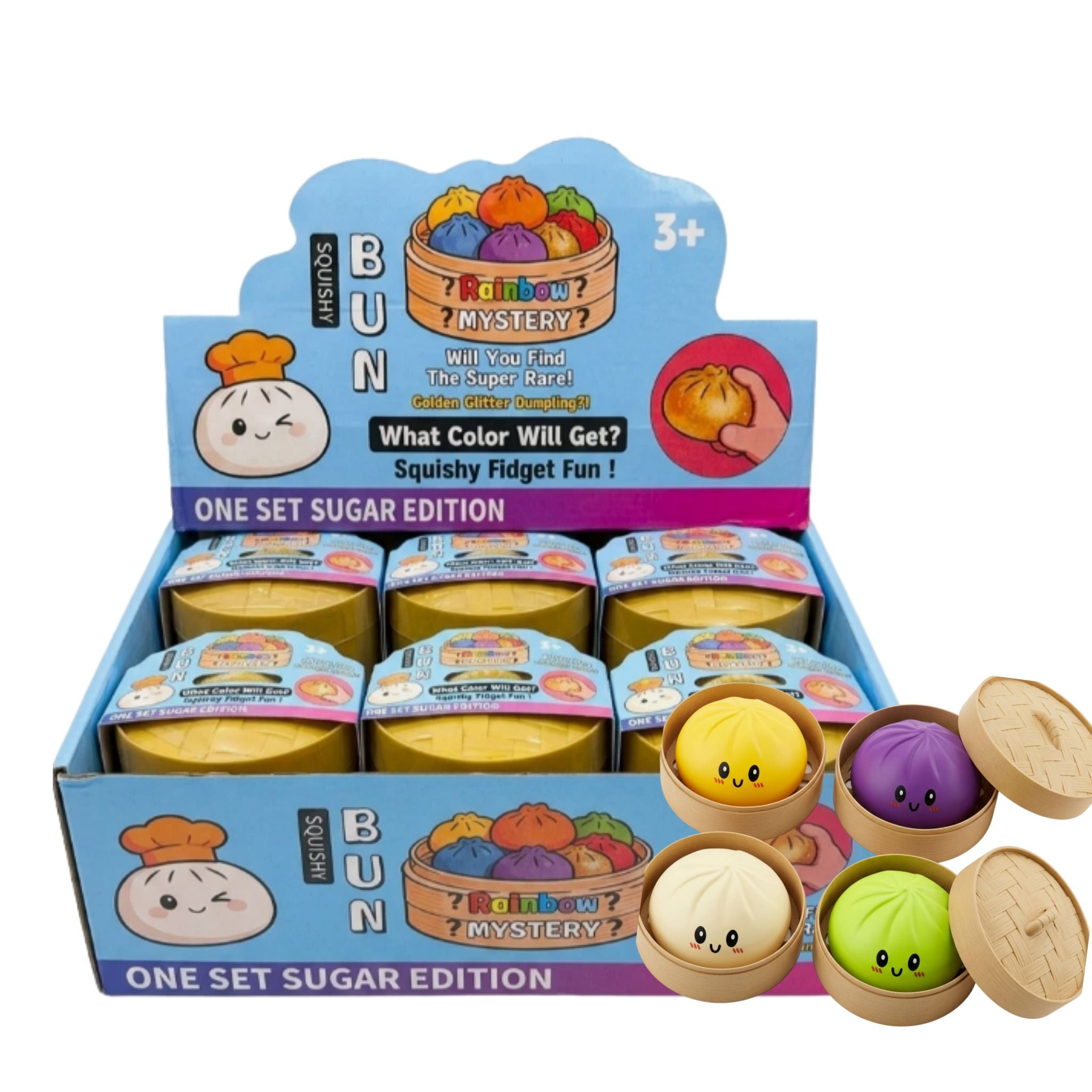 Squishy Solid Color Steamed Bun Disp - 12pcs