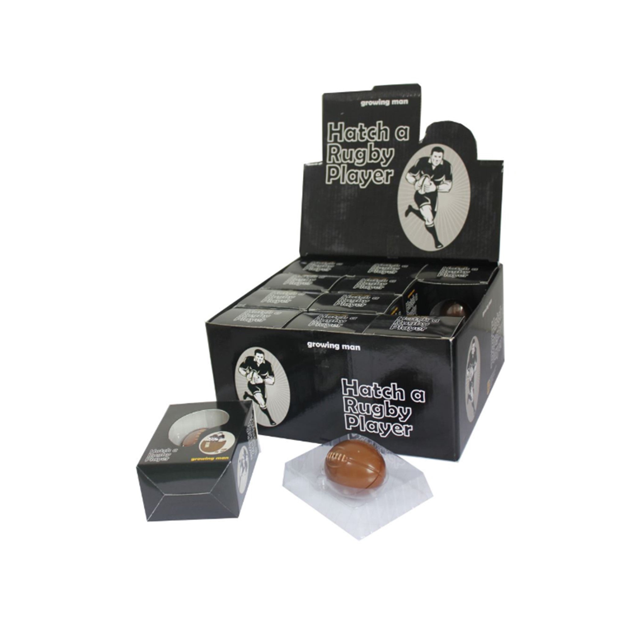 Hatching Rugby Player In Egg Display - 12pcs