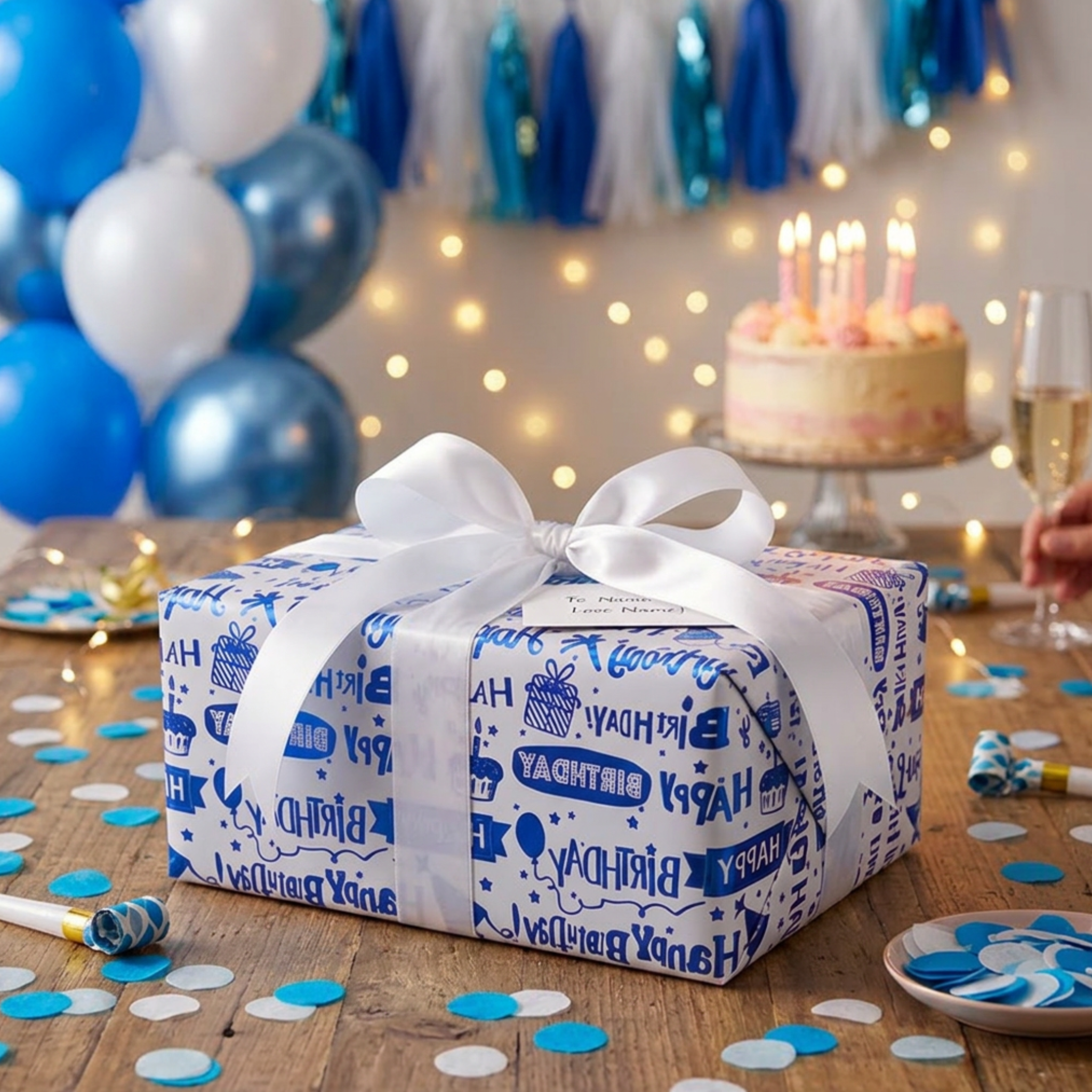 Wrapping Paper - HBD Blue