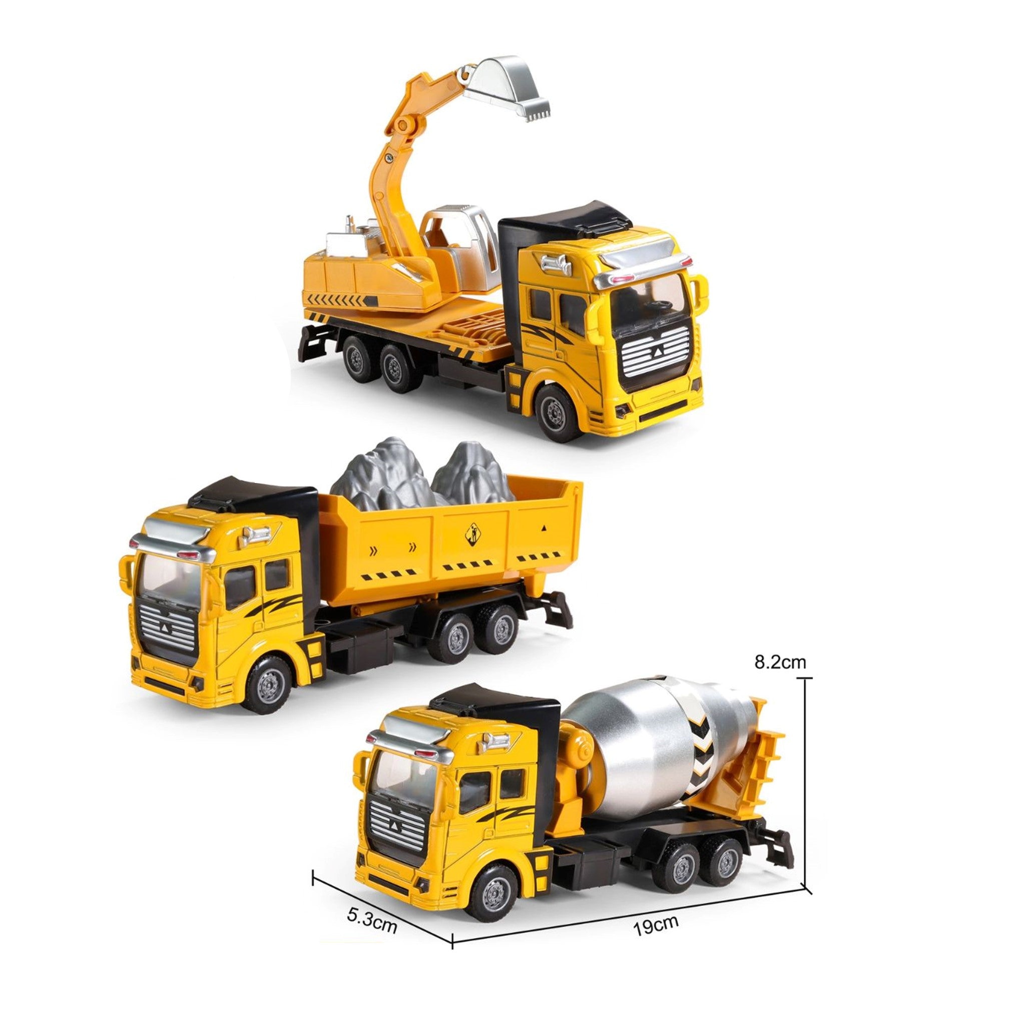 Die Cast Construction Truck Pull Back Display - 6pcs