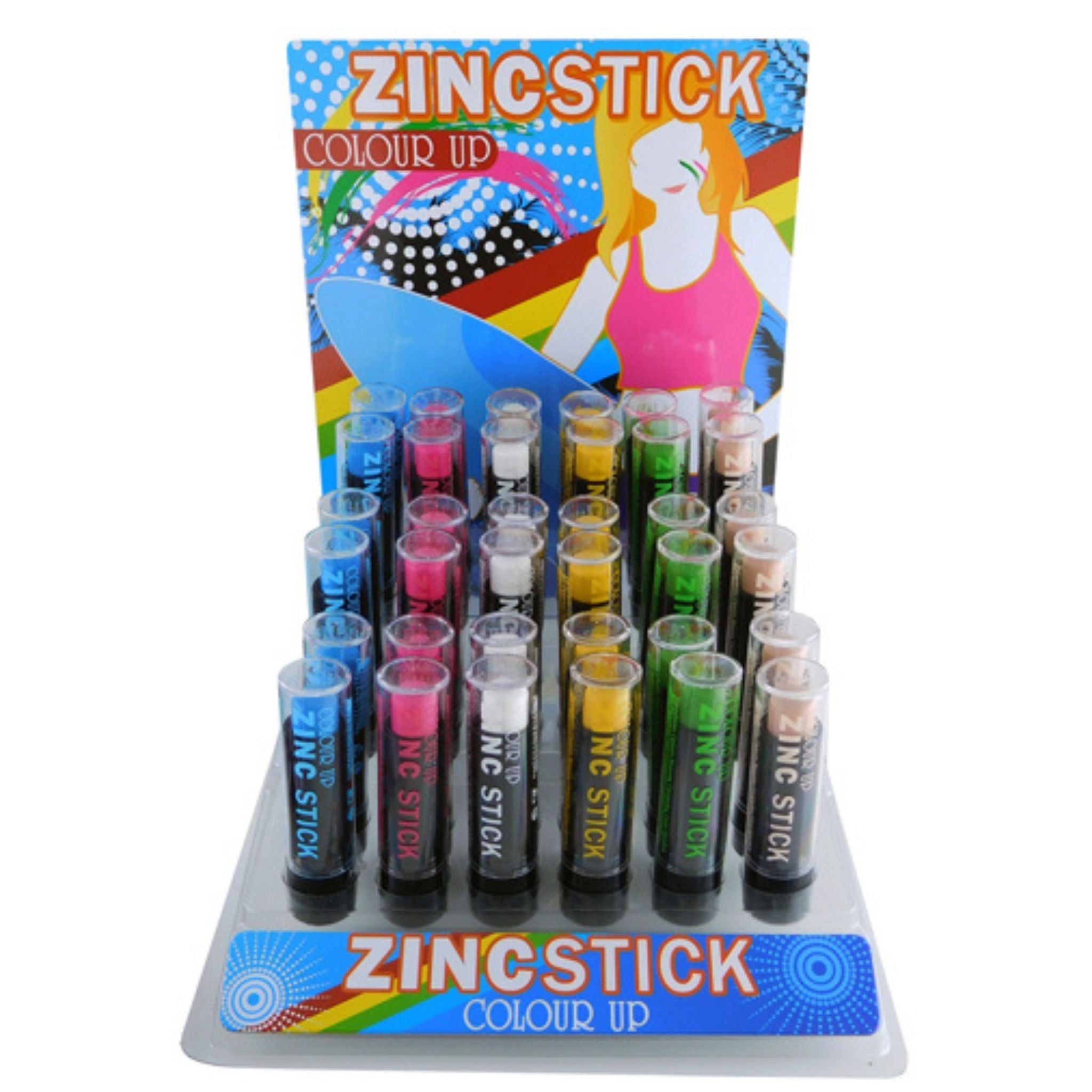 Coloured Zinc Sticks Display - 36pcs